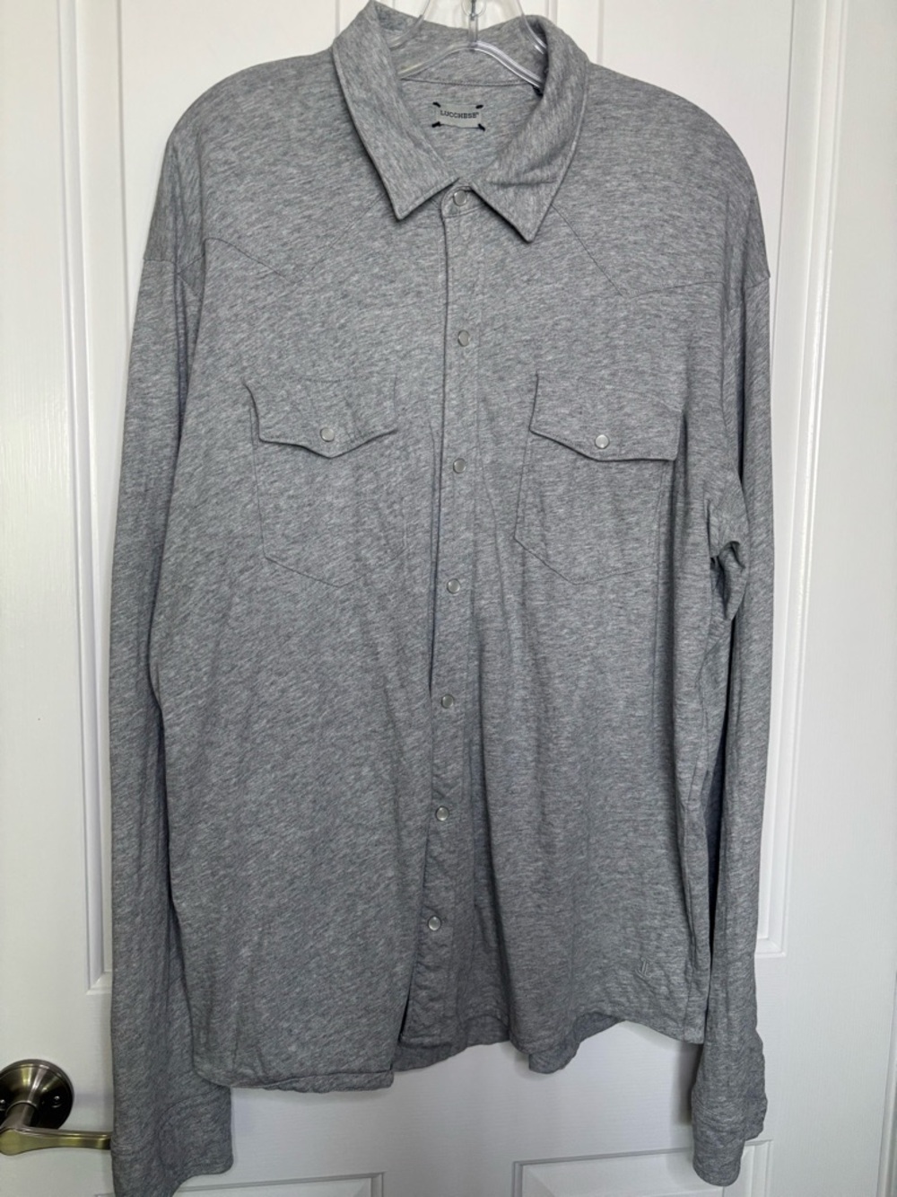 EUC Lucchese Men’s Heather Gray Western Style Cotton Jersey Snap Front Shirt XL
